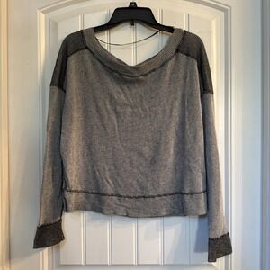 Michael Stars Long Sleeve Waffle Shirt Black Grey Reversible Wide Neck OS Women